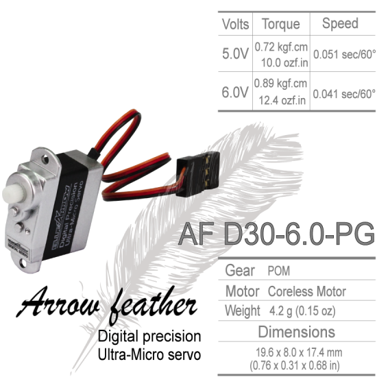 Blue Arrow AF D30-6.0-PG ARROW FEATHER AF D30-6.0-PG Digital Präzision Ultra Micro Servo