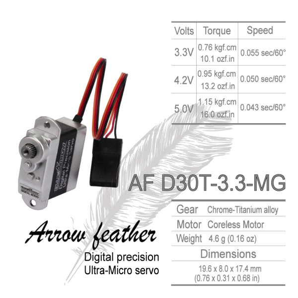 Servo ARROW FEATHER AF D30T-3.3-MG  Metall Digital Präzision 4,6g