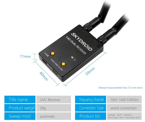 SKYDROID FPV UVC OTG 5.8G Diversity Dual-Antennen Empfänger Receiver für Android